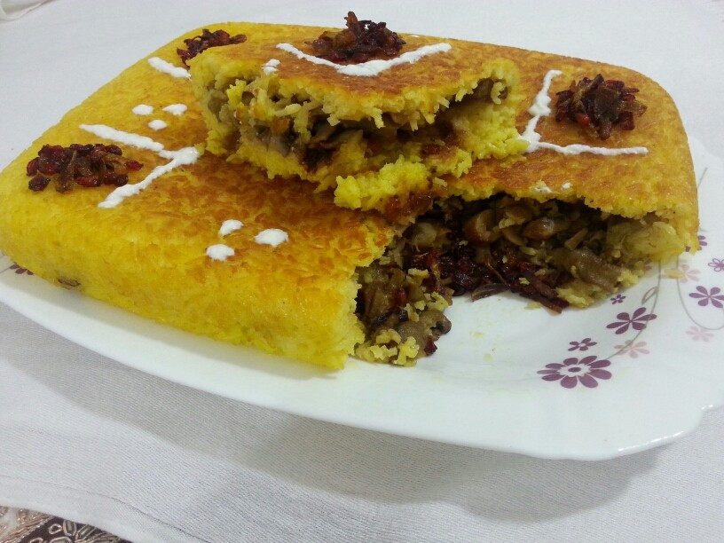 ته چین قارچ و بادمجان