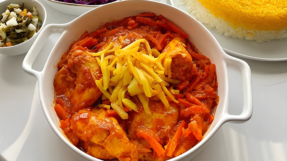 خورش آلو با مرغ و هویج