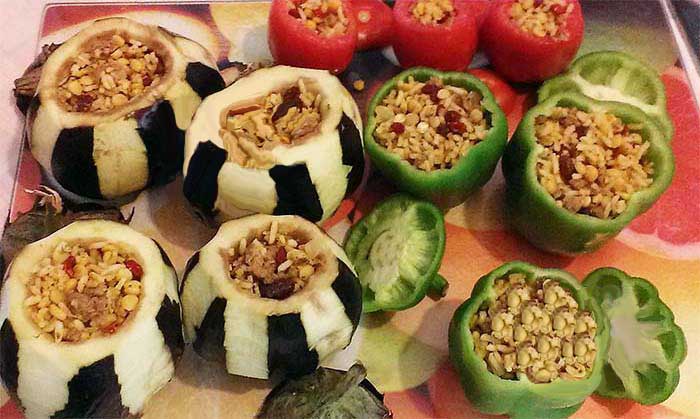 مواد لازم دلمه بادمجان و فلفل دلمه ای
