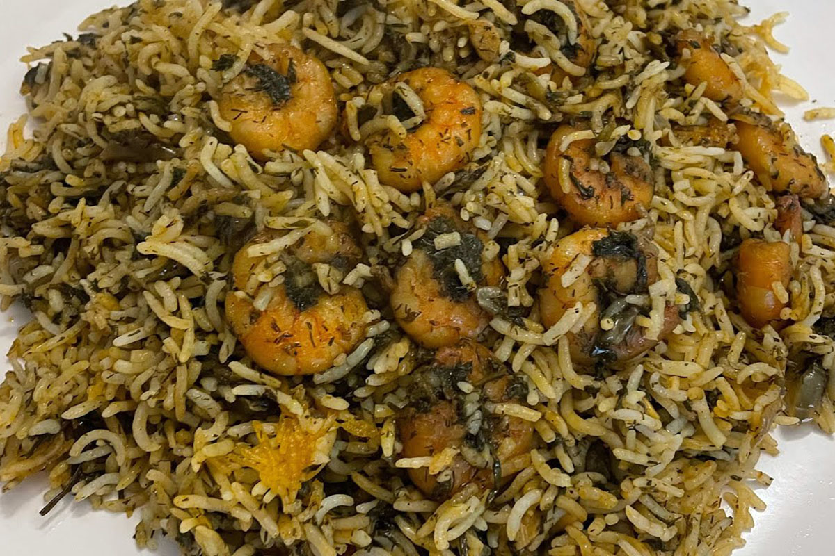 طرز تهیه میگو پلو با سبزی