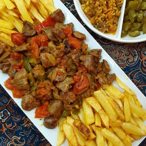 خوراک دل مرغ با سیب زمینی