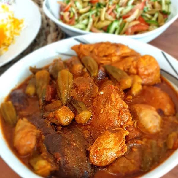 خوراک بامیه و بادمجان